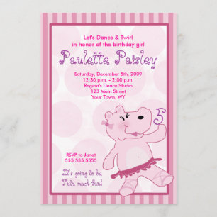 BALLERINA HIPPO Ballet Tutu-flickinbjudan Inbjudningar