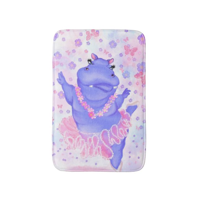 Ballerina Hippo Funny Bath Mat Lycklig Ballet Danc Badrumsmatta (Framsidan (Vertikal))