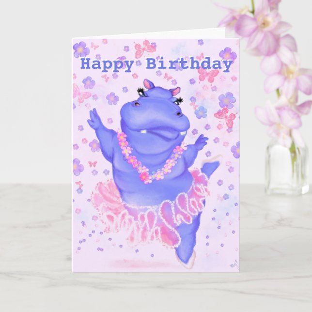 Ballerina Hippo Funny födelsedagskort Kort (Orkide)