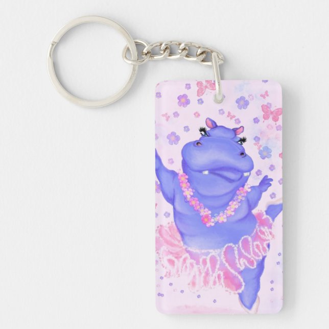 Ballerina Hippo Funny Keychain Lycklig Ballet Danc Nyckelring (Framsidan)