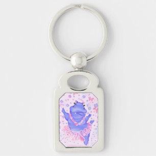 Ballerina Hippo Keychain Lycklig Ballet Dancer Rektangulärt Silverfärgad Nyckelring