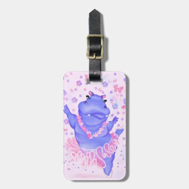 Ballerina Hippo Luggage Tag Lycklig Ballet Dancer Bagagebricka (Vertikal Framsida)