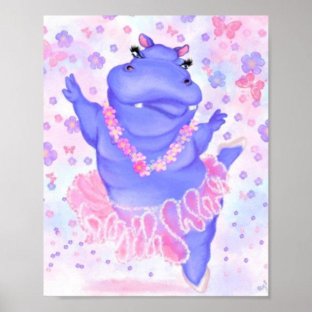 Ballerina Hippo Poster Happy Ballet Dancer (Framsidan)