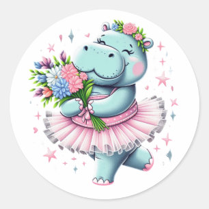 Ballerina Hippo Sticker - Cute Blommigt Tutu Desig Runt Klistermärke