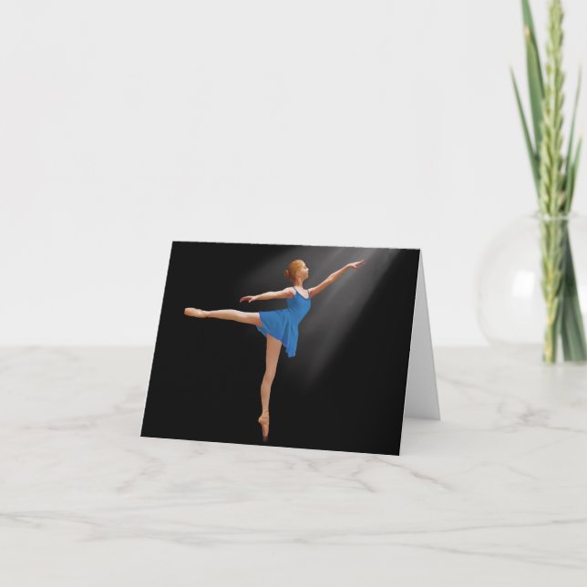 Ballerina i Arabesque Position on Black Note Card Kort (Framsida)