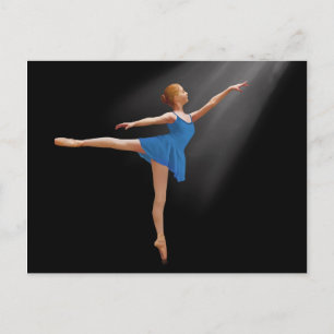 Ballerina i Arabesque Position on Black Postcard Vykort