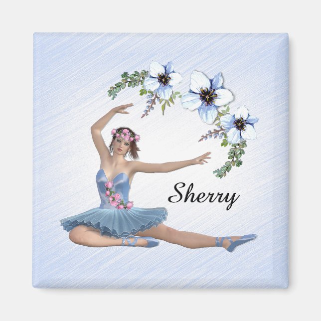 Ballerina i Blue Personal Namn Magnet (Framsidan)