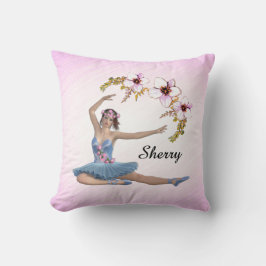 Ballerina i Blue Personal Namn på rosa Kudde