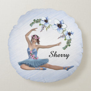 Ballerina i Blue Personal Namn Rund Kudde