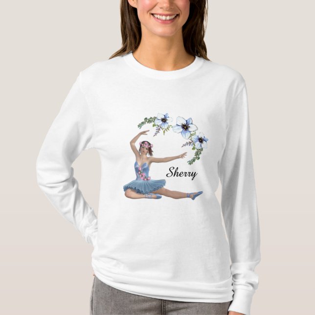 Ballerina i Blue Personal Namn T Shirt (Framsida)