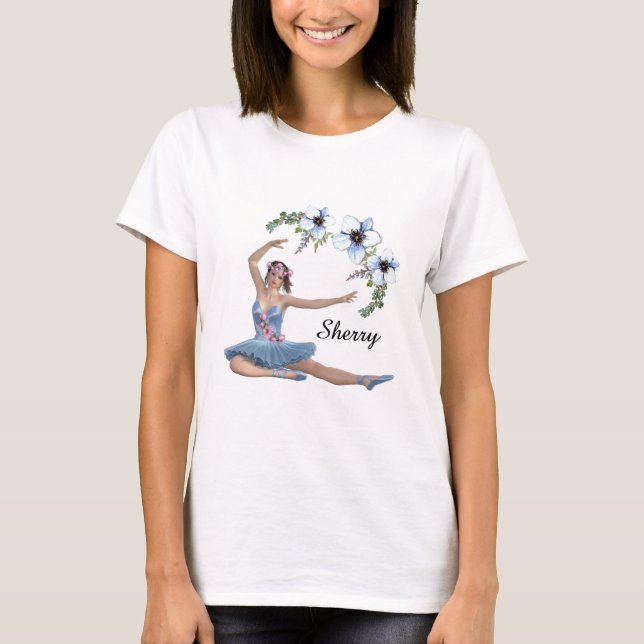Ballerina i Blue Personal Namn T Shirt (Framsida)
