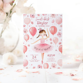 Ballerina i Rosa Dress Blommigt Ballothday Inbjudningar
