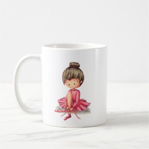 Ballerina i rosa klänning som förbereder sig för a kaffemugg