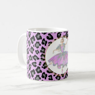 Ballerina i rosa på leopard hud päls mönster kaffemugg