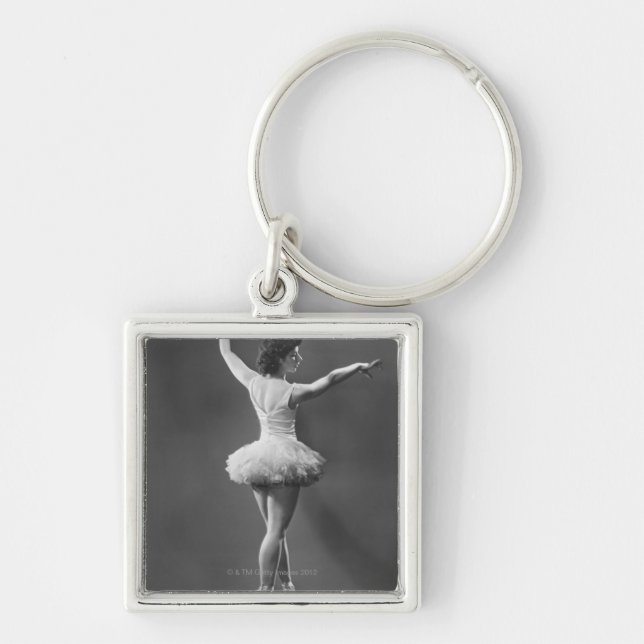 Ballerina i Tutu Fyrkantig Silverfärgad Nyckelring (Framsidan)