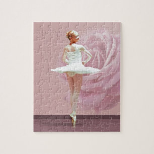 Ballerina i vit med rosa ros pussel