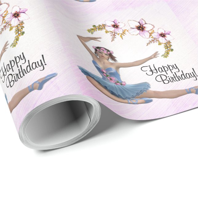 Ballerina in Blue på Rosa Personalize Birthday Presentpapper (Rullad Hörn)