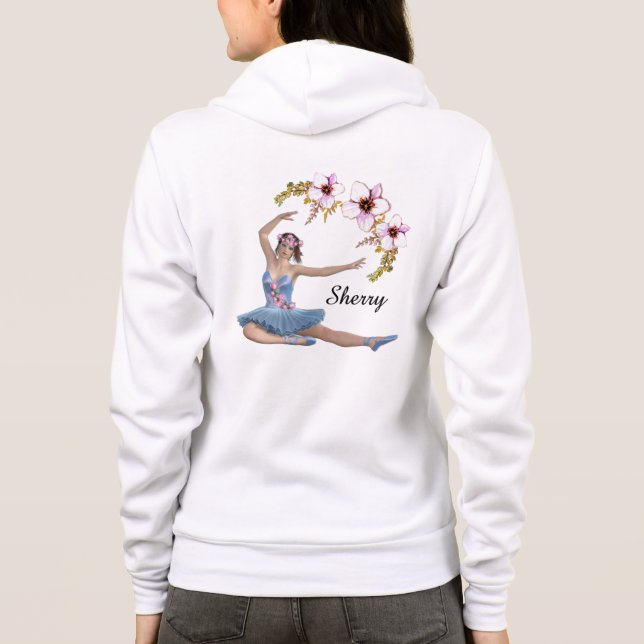 Ballerina in Blue Personal Namn Rosa Flowers T Shirt (Baksida)