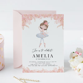 Ballerina in White Dress Blommigt Birthday Inbjudningar