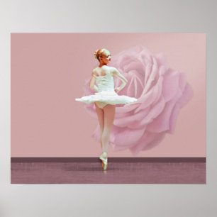 Ballerina in White med Rosa ros Poster