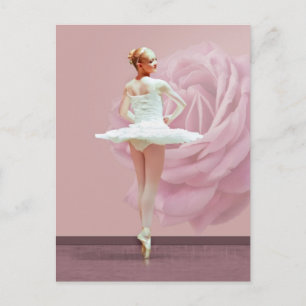 Ballerina in White med Rosa ros Vykort