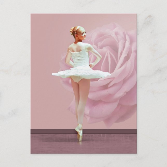 Ballerina in White med Rosa ros Vykort (Framsida)
