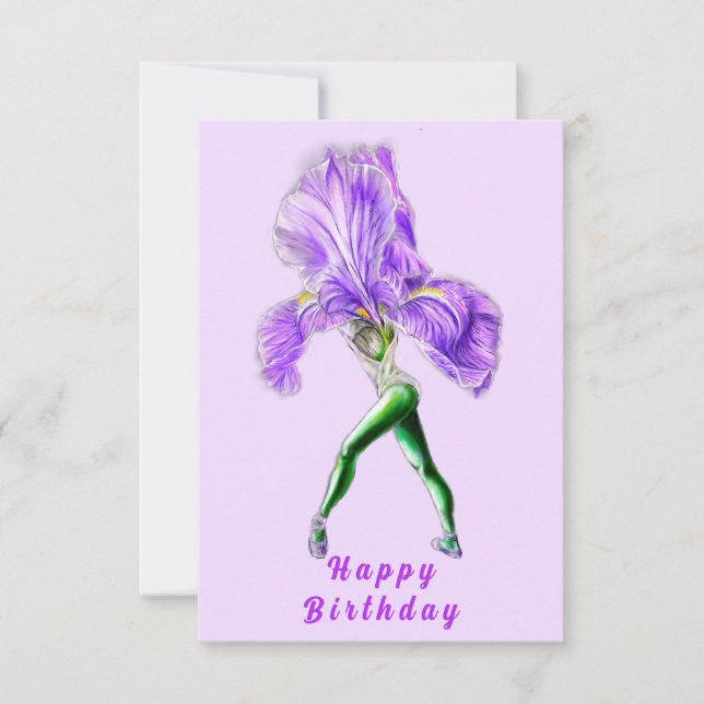 Ballerina Iris Flower Ballet Dancer Birday Card Kort (Framsida)
