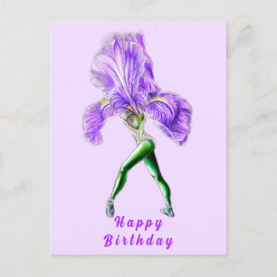 Ballerina Iris Flower Ballet Dancer Birday Card Vykort