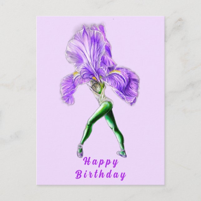 Ballerina Iris Flower Ballet Dancer Birday Card Vykort (Framsida)