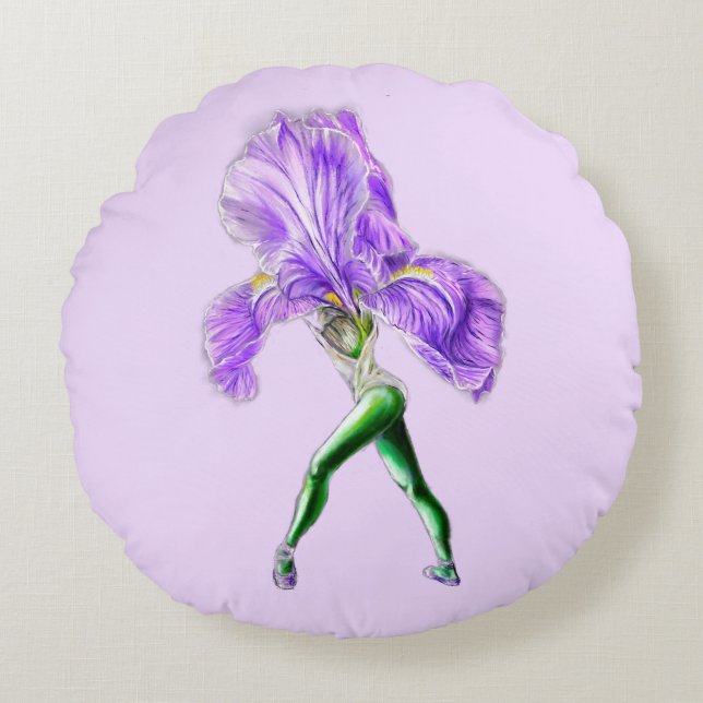 Ballerina Iris Flower Ballet Dancer Round Pillow Rund Kudde (Framsidan)