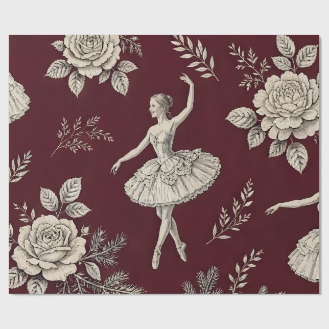 Ballerina jul toile-wrap - vinröd presentpapper (Platt)