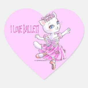 Ballerina Kattunge Sticker Hjärtformat Klistermärke