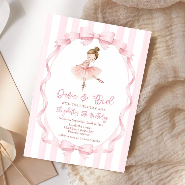 Ballerina Låt oss dansa och snurra Rosa fest födel Inbjudningar (Skapare uppladdad)