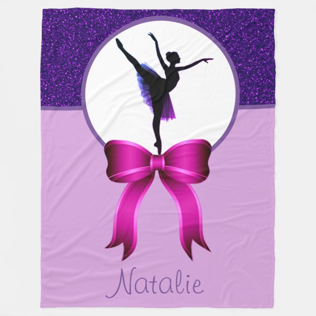 Ballerina Lila Glitter och Bow Fleece Blanket (Framsidan)