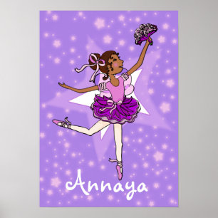 Ballerina lila mörk Girl star "namn" poster