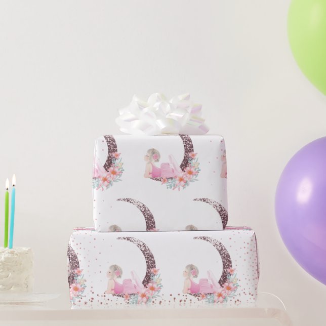 Ballerina Måne Pastel Rosa Glitter Presentpapper (Festgåvor)