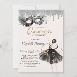 Ballerina Masque Glitter Drips Quinceanera Inbjudningar