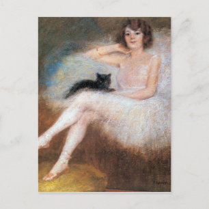 Ballerina med Black Cat, Pierre Carrier-Belleuse Vykort