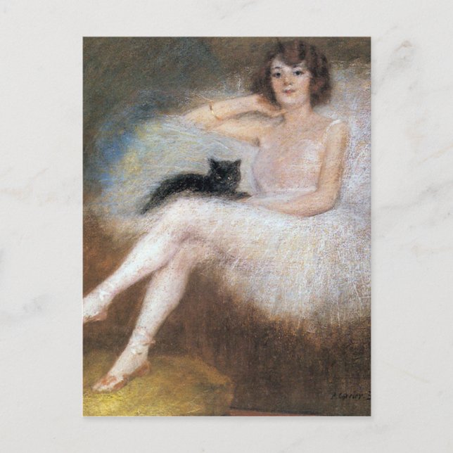 Ballerina med Black Cat, Pierre Carrier-Belleuse Vykort (Framsida)