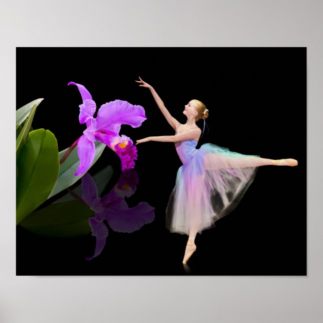 Ballerina med Orchid på Black Poster (Framsidan)