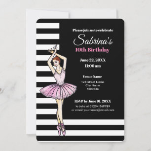 Ballerina med Rosa Dress och Pointe Shoes Inbjudningar