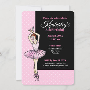 Ballerina med Rosa Dress och Pointe Shoes Inbjudningar