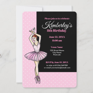 Ballerina med Rosa Dress och Pointe Shoes Inbjudningar