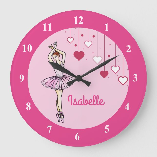 Ballerina med Rosa Dress och Pointe Toe Shoes Stor Klocka (Framsida)