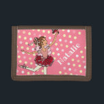 Ballerina mörk hårflicka rosa Red namn wallet<br><div class="desc">Roligt ljust röd och rosa med polka dots,  ballerina flicka personlig namn plånbok. Perfekt för en mörk hårflicka att gå i skola eller balett. Anpassa med din egen namn. För närvarande läser jag Natalie. Illustrerad och designad enbart av Sarah Trett för www.mylittleeden.com</div>