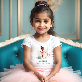 Ballerina Mörk Hud Rosa Teal Namn Birthday Girl T Shirt