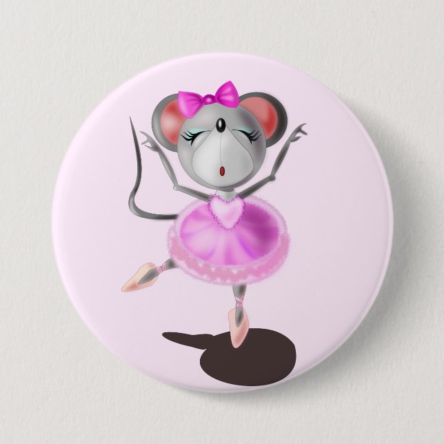 Ballerina Mouse Rosa Button Ballet Dancer Knapp (Framsida)