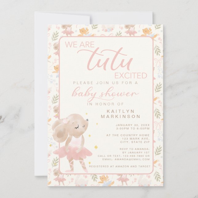 Ballerina Mouse Tutu Excted Baby Shower Inbjudningar (Framsida)