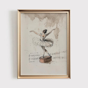 Ballerina Musiklåda Tryck, Vintage Flickrum Poster