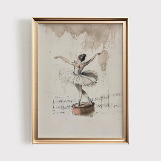 Ballerina Musiklåda Tryck, Vintage Flickrum Poster